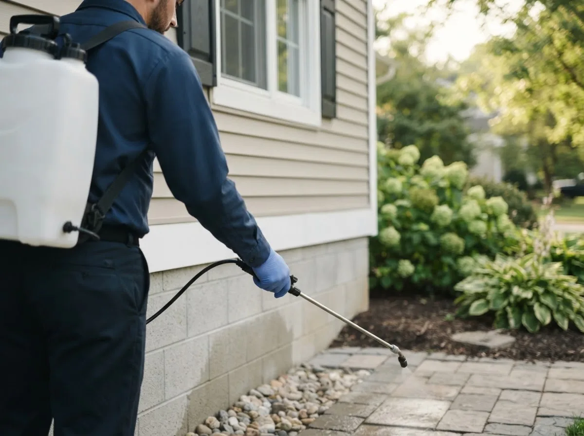 Pest control technician inspecting a home in Hadley, MA